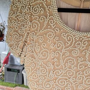 VINTAGE " OLEG CASSINI BLACK TIE" PEARL EMBELLISHED SILK DRESS, Sz 8